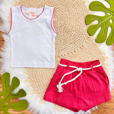 Conj. Regata Ribana Preciosas e Short Saia Moletinho - Cereja